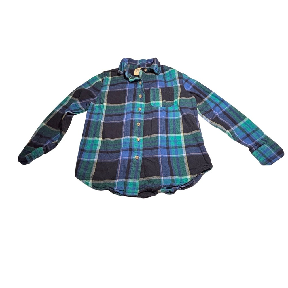 Kids Blue Green Plaid Flannel Button Down Shirt Long Sleeve Size M 8